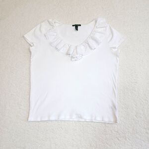 Lauren Ralph Lauren Women's XL Top Shirt Ruffle V- Neck White Coquette